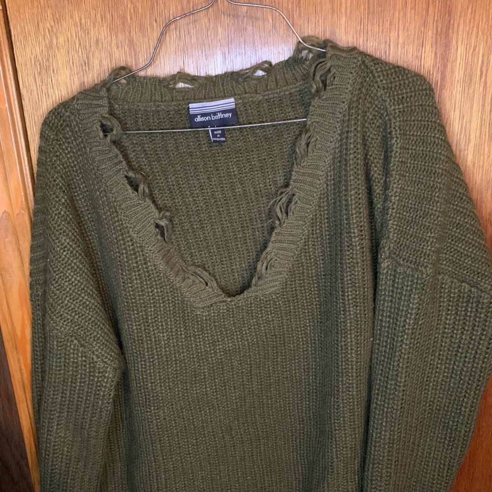 Distressed V neck sweater
